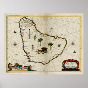 Póster Mapa de época de Barbados (1672)