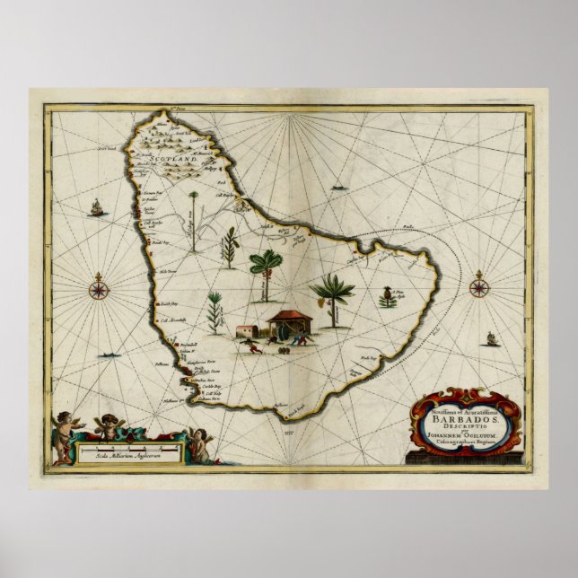 Póster Mapa de época de Barbados (1672) (Frente)