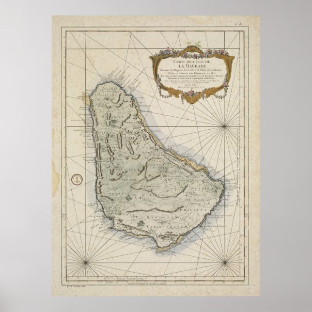 Póster Mapa de época de Barbados (1758) (Frente)