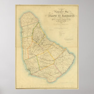 Póster Mapa de época de Barbados (1846)