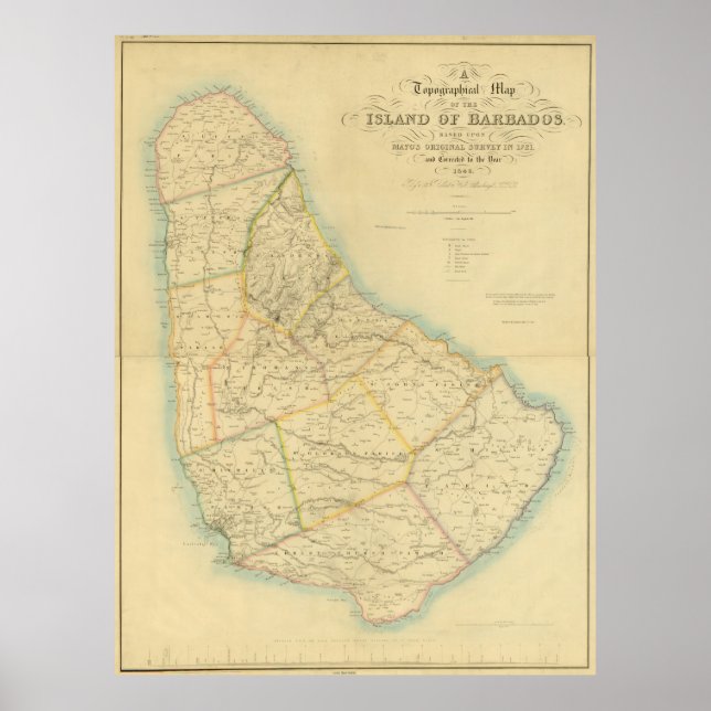 Póster Mapa de época de Barbados (1846) (Frente)