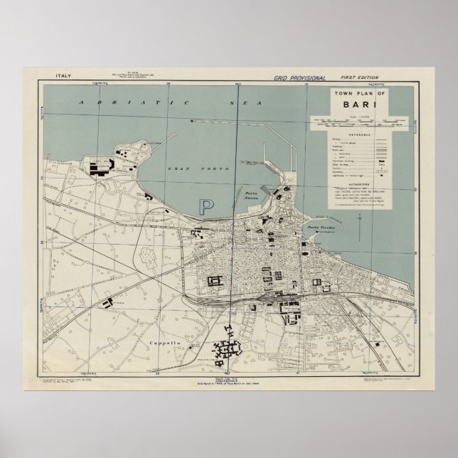 Póster Mapa de época de Bari Italia (1943) (Frente)