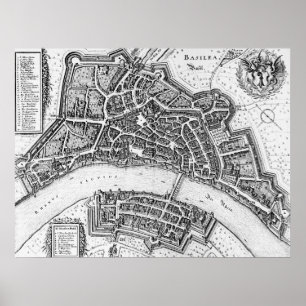 Póster Mapa de época de Basilea (1642)