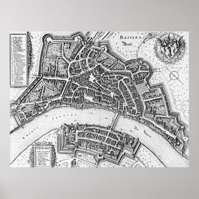 Póster Mapa de época de Basilea (1642) (Frente)