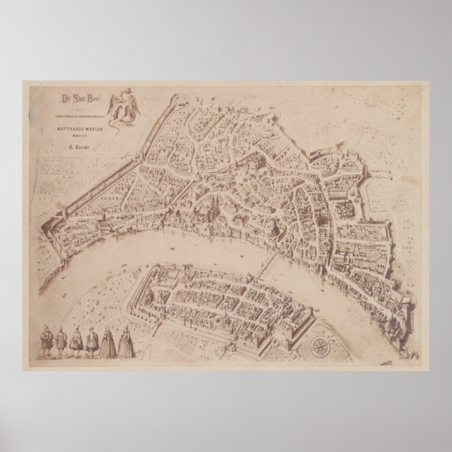 Póster Mapa de época de Basilea Suiza (1873) (Frente)