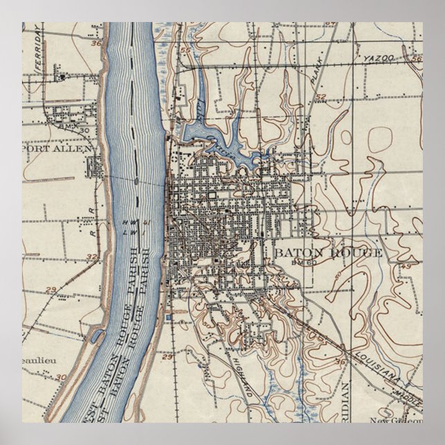 Póster Mapa de época de Baton Rouge Louisiana (1906) (Frente)