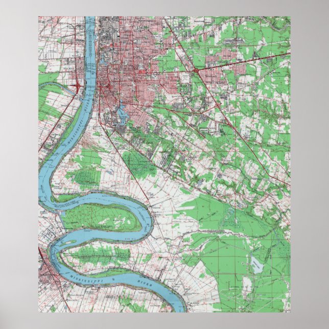 Póster Mapa de época de Baton Rouge Louisiana (1963) (Frente)
