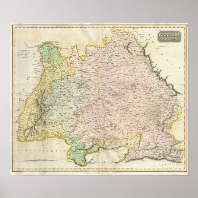 Póster Mapa de época de Baviera Alemania (1814) (Frente)