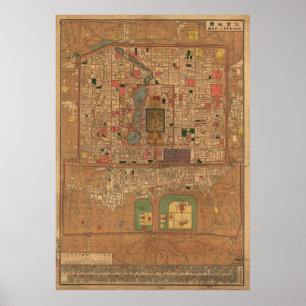 Póster Mapa de época de Beijing China (1914)