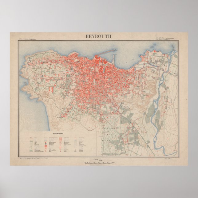 Póster Mapa de época de Beirut Líbano (1922) (Frente)