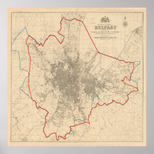 Póster Mapa de época de Belfast Irlanda (1913)