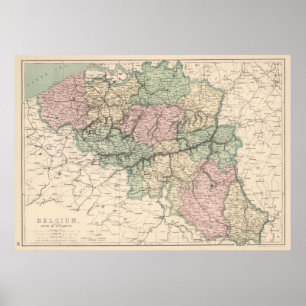 Póster Mapa de época de Bélgica (1873)