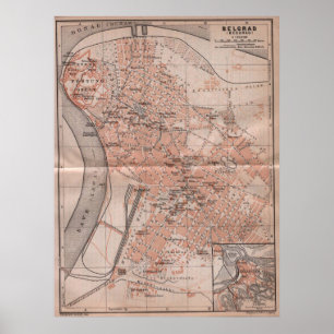 Póster Mapa de época de Belgrado Serbia (1905)