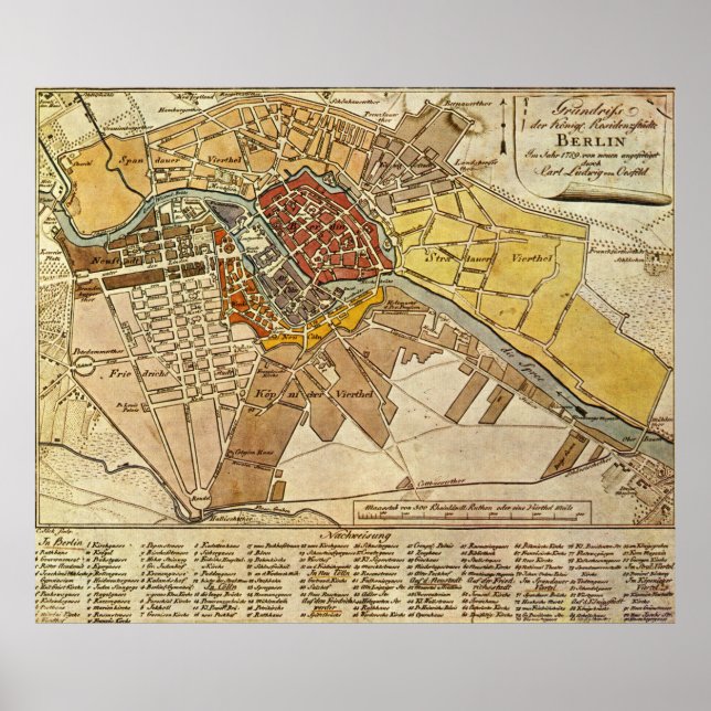 Póster Mapa de época de Berlín Alemania (1789) (Frente)