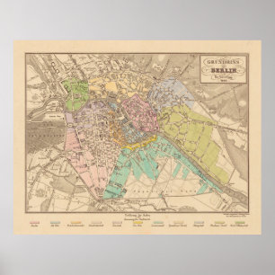 Póster Mapa de época de Berlín Alemania (1840)