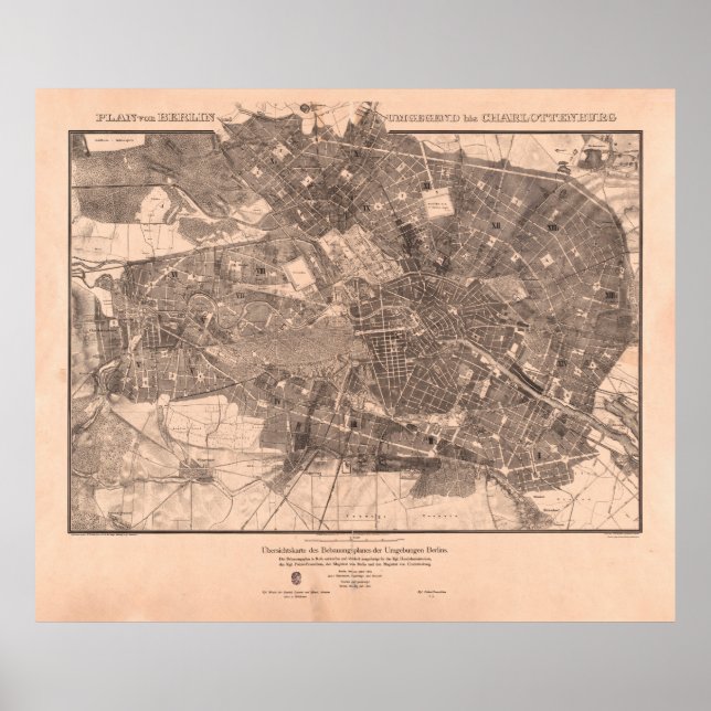Póster Mapa de época de Berlín Alemania (1862) (Frente)