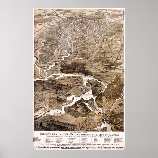Póster Mapa de época de Berlín Alemania (1870) (Frente)