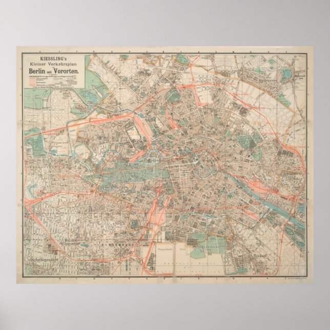 Póster Mapa de época de Berlín Alemania (1904) (Frente)