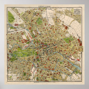 Póster Mapa de época de Berlín Alemania (1905)