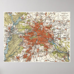 Póster Mapa de época de Berlín Alemania (1905)