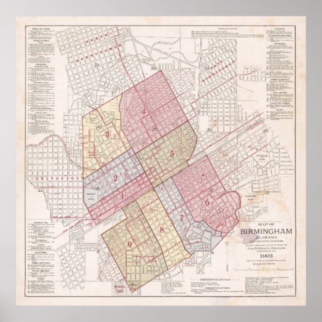 Póster Mapa de época de Birmingham AL (1903) (Frente)