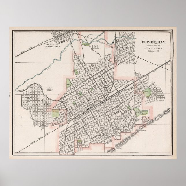 Póster Mapa de época de Birmingham Alabama (1901) (Frente)