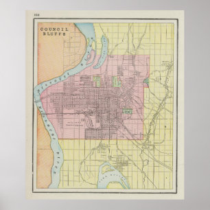 Póster Mapa de época de Bluffs IA del Consejo (1901)