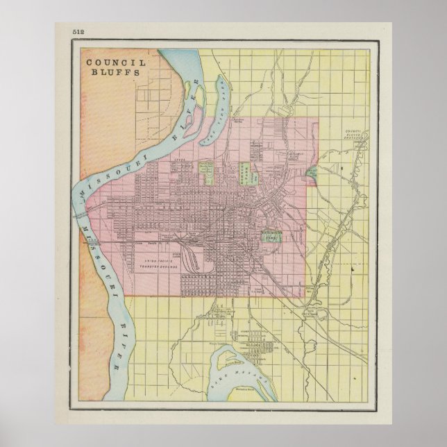Póster Mapa de época de Bluffs IA del Consejo (1901) (Frente)