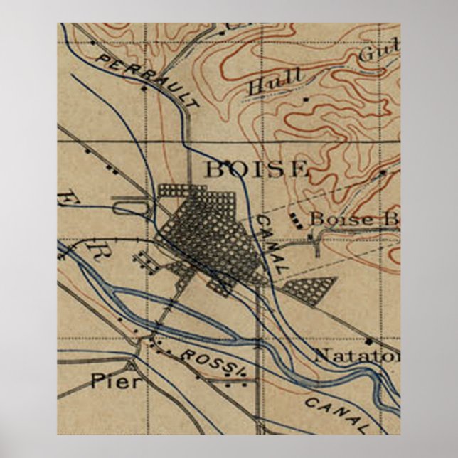 Póster Mapa de época de Boise Idaho (1890) (Frente)