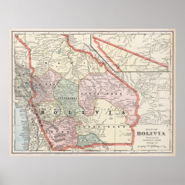 Póster Mapa de época de Bolivia (1901) (Frente)