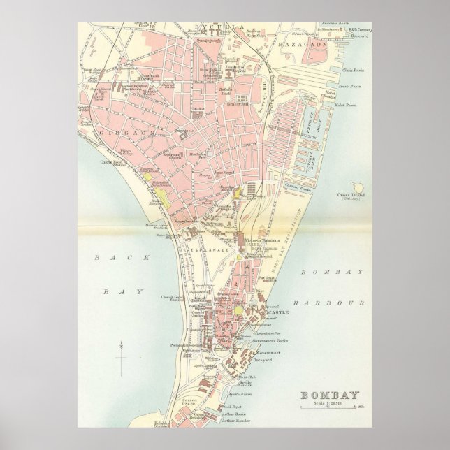 Póster Mapa de época de Bombay India (1893) (Frente)