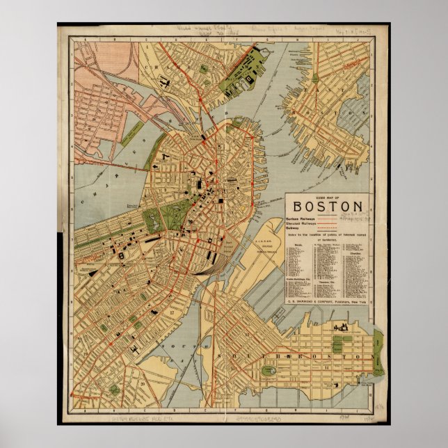 Póster Mapa de época de Boston (Frente)