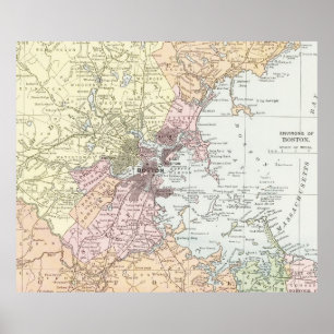 Póster Mapa de época de Boston Massachusetts (1903) Pale
