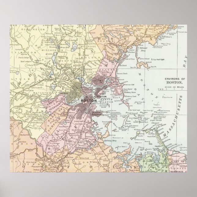 Póster Mapa de época de Boston Massachusetts (1903) Pale (Frente)
