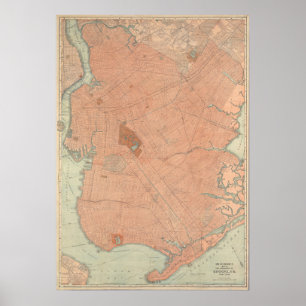 Póster Mapa de época de Brooklyn, Nueva York