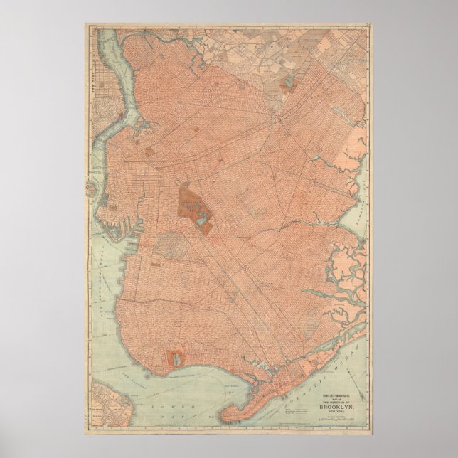 Póster Mapa de época de Brooklyn, Nueva York (Frente)