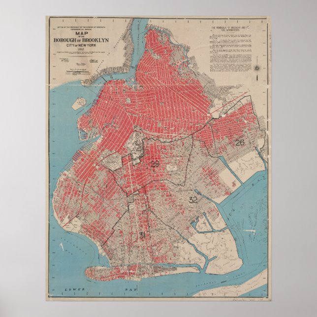 Póster Mapa de época de Brooklyn, Nueva York (Frente)