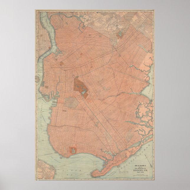 Póster Mapa de época de Brooklyn NY (1902) (Frente)