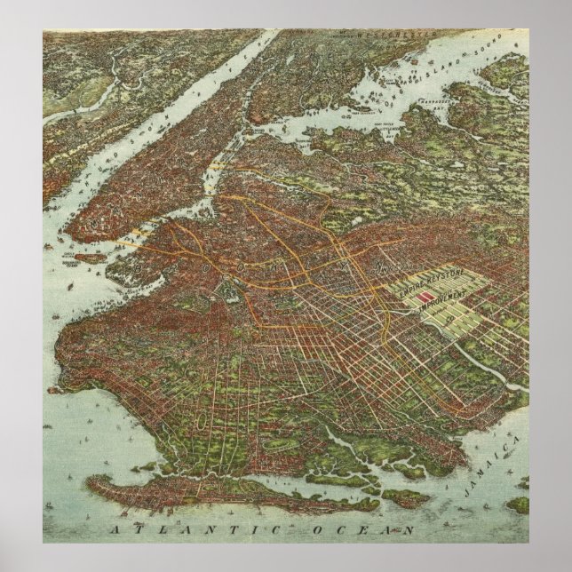 Póster Mapa de época de Brooklyn NY (1908) (Frente)