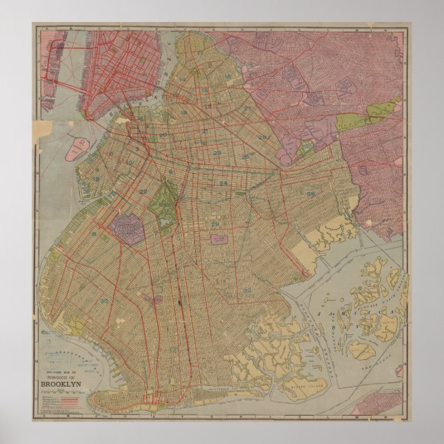 Póster Mapa de época de Brooklyn NY (1911) (Frente)