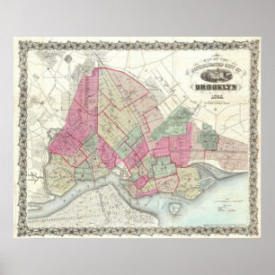 Póster Mapa de época de Brookyln (1868)