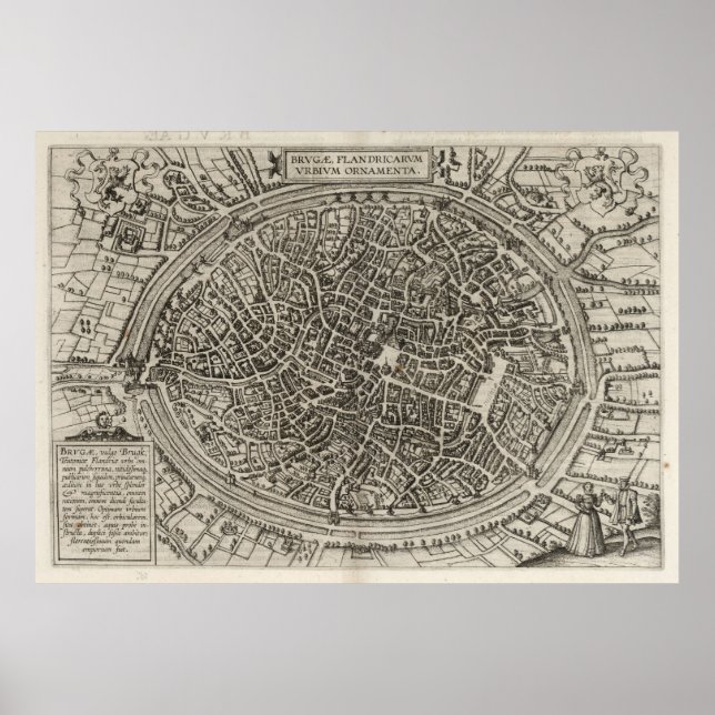 Póster Mapa de época de Brujas Bélgica (1612) (Frente)