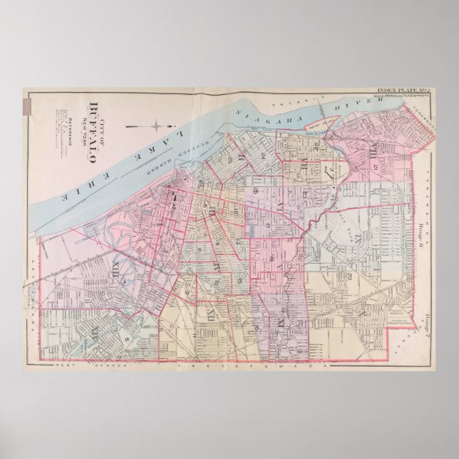 Póster Mapa de época de Búfalo NY (1915) (Frente)