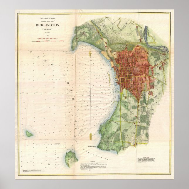 Póster Mapa de época de Burlington Vermont (1872) (Frente)