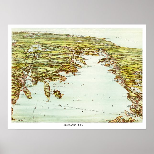 Póster Mapa de época de Buzzards Bay, Massachusetts (Frente)