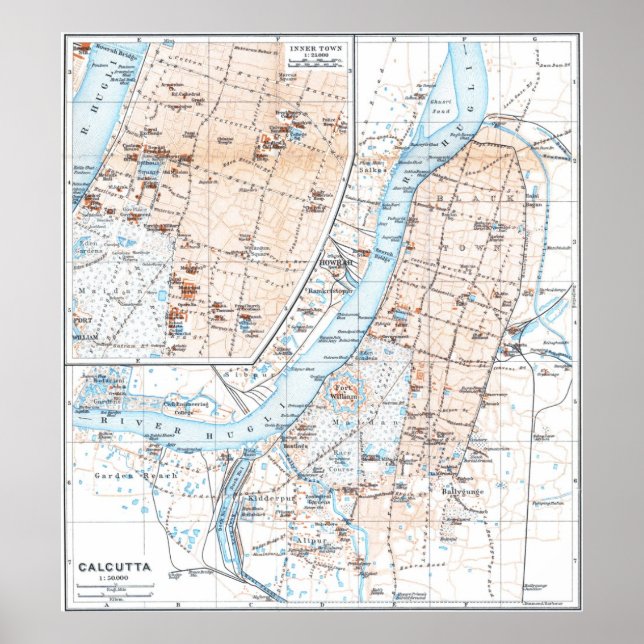 Póster Mapa de época de Calcuta India (1914) (Frente)