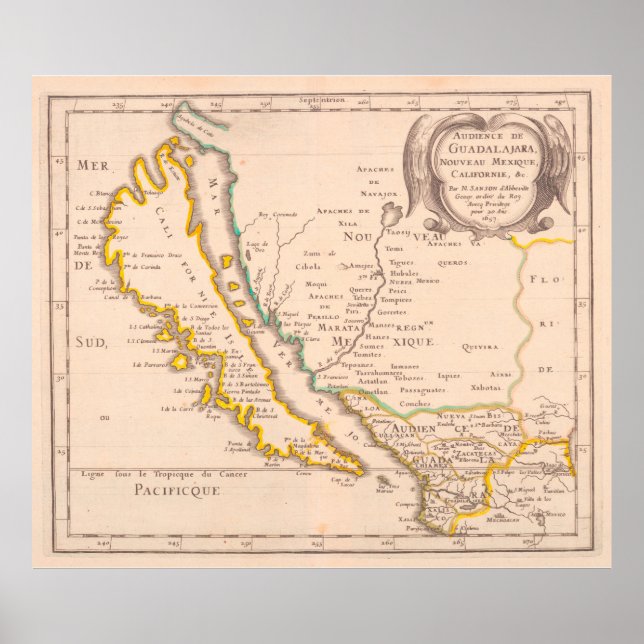 Póster Mapa de época de California (1657) (Frente)