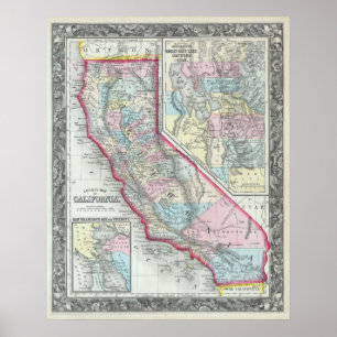 Póster Mapa de época de California (1860)