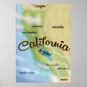 Póster Mapa de época de California en EE.UU. y afiche de 
