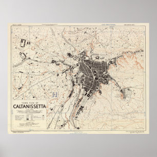 Póster Mapa de época de Caltanissetta Italia (1943)